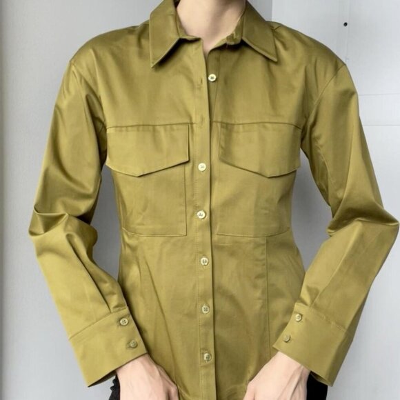 Zara Double Pocket Long Sleeve Button Up (Thick Material), Olive Green, Size M - Picture 7 of 7
